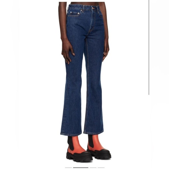 Ganni Betzy Jeans Dark Blue Stone size 31/34 Flare High Rise Organic Cotton NWT - Picture 2 of 16